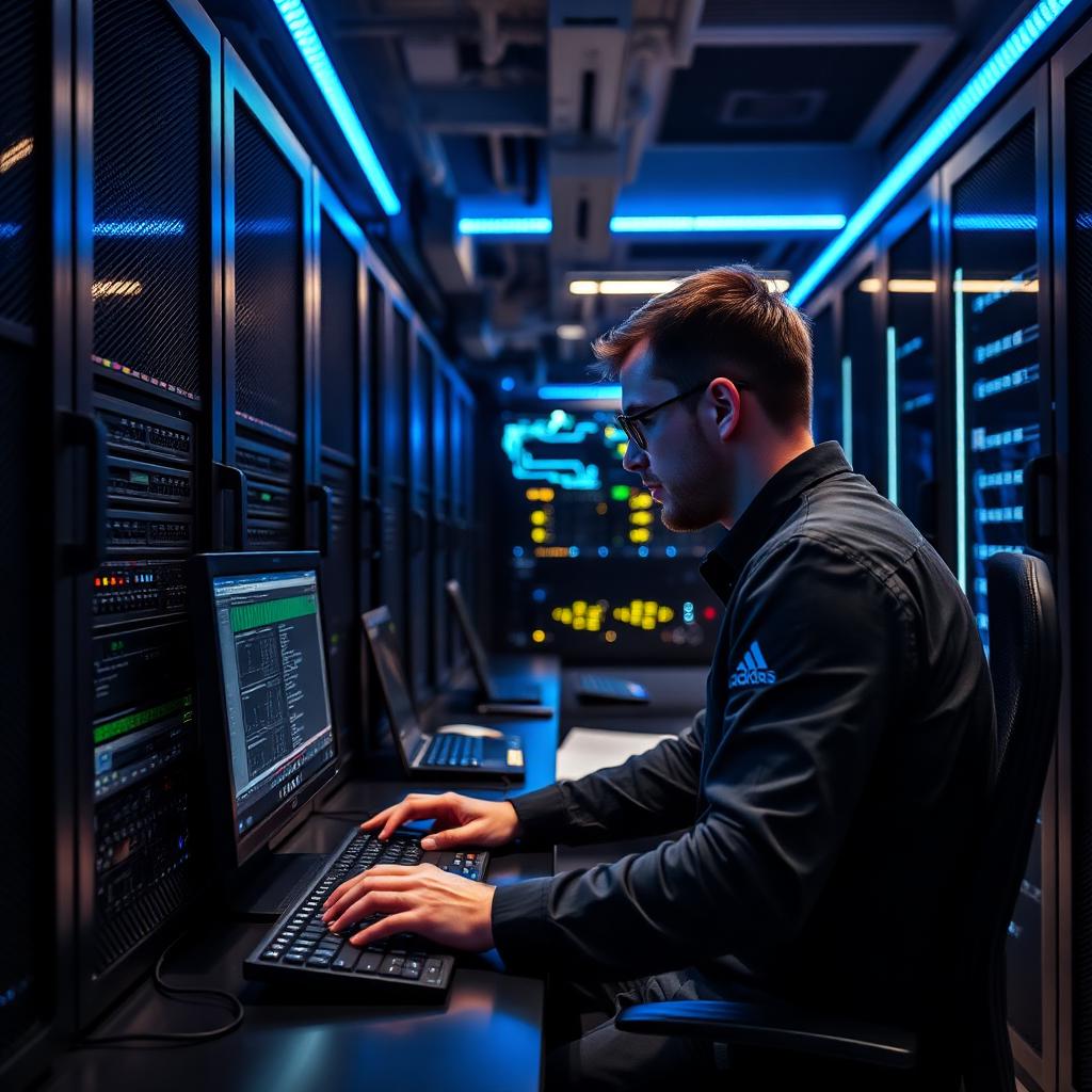 Engineer working in a datacenter